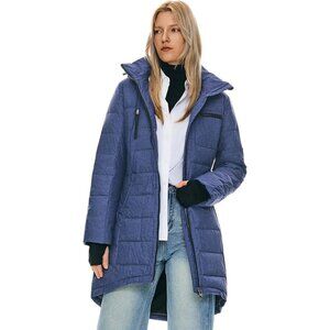 Women's Down Hooded Puffer Quilted Jacket Coat Dark Blue Winter Warm Outerwear